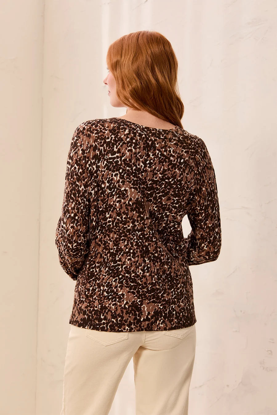 Tribal Printed Cable Cotton Crew Neck Sweater