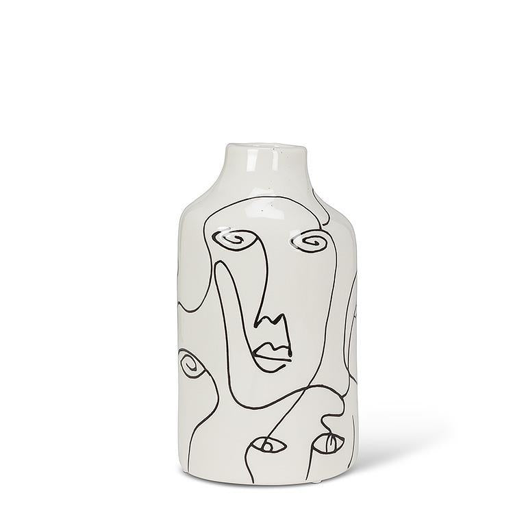 Ceramic Faces Vase 8"H