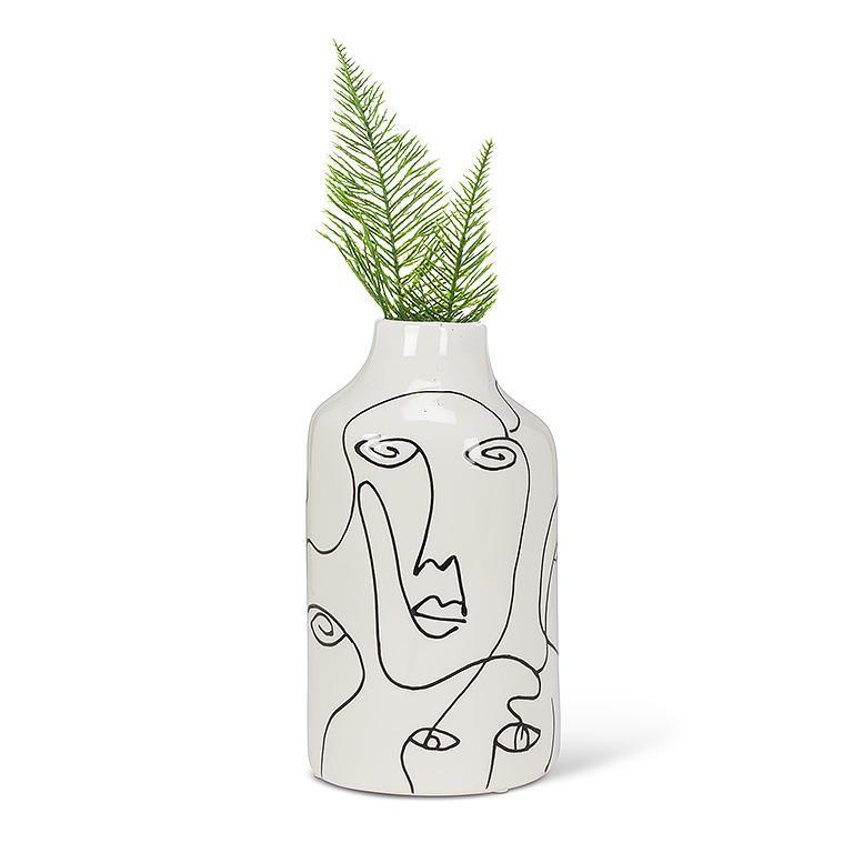 Ceramic Faces Vase 8"H