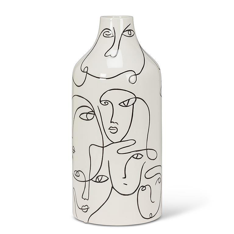Ceramic Faces Vase 11"H