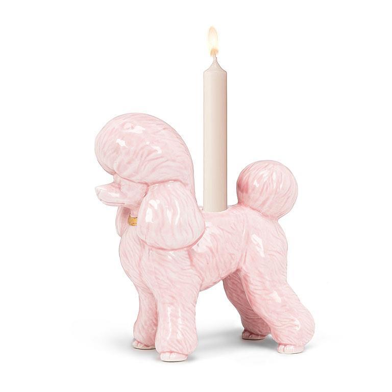 2PC Pink Poodle Taper Holder