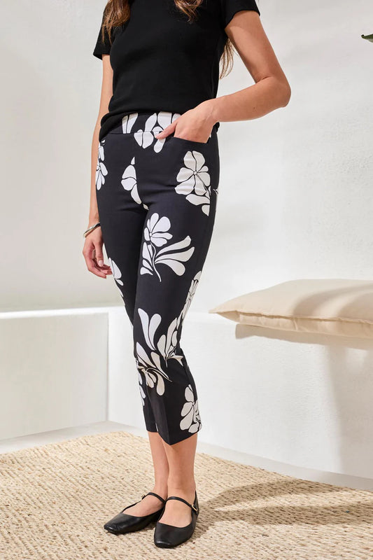 Tribal Bengaline Pull‑On Capris with Floral Motif