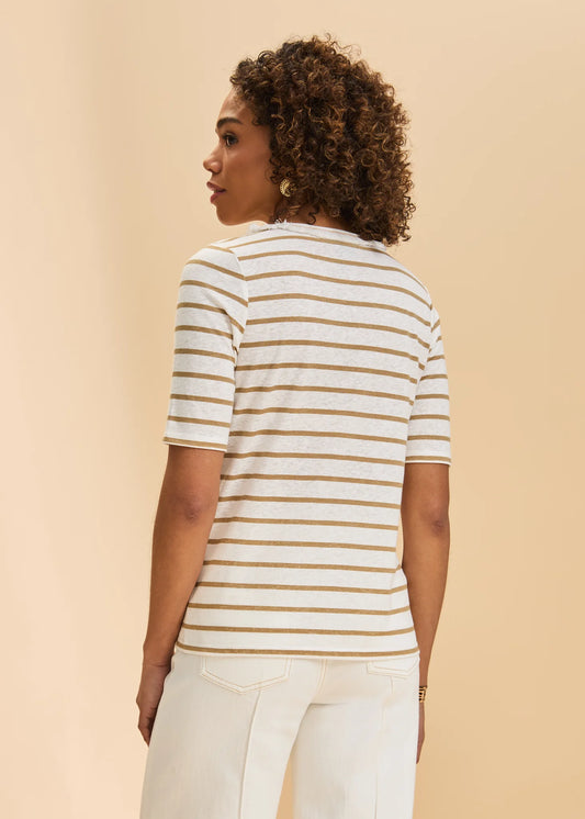 FDJ Elbow Sleeve Fringed Neck Top