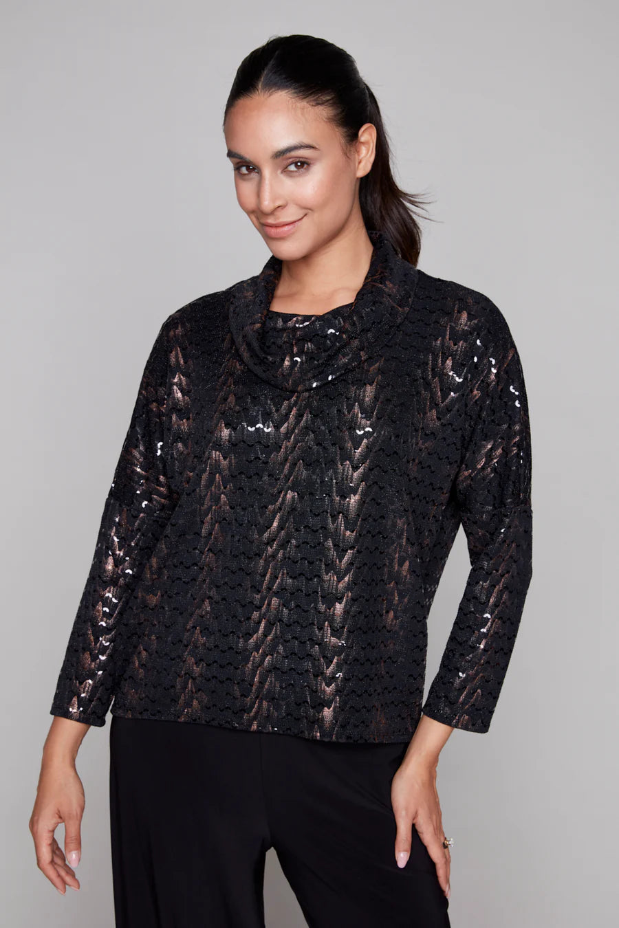 Compli K Sequin Cowl Neck Top