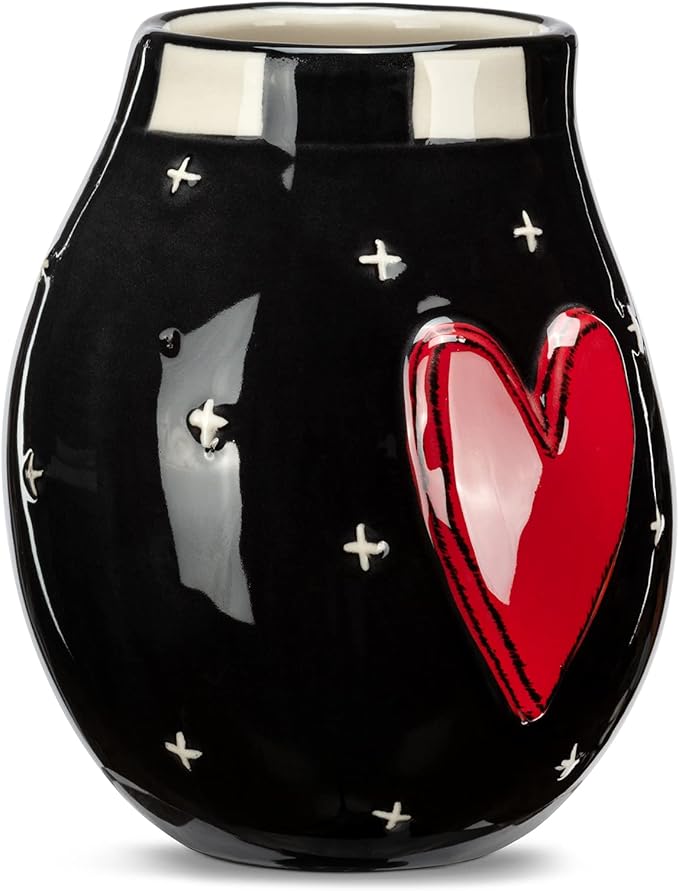 Ceramic Red Black Heart Mini Vase