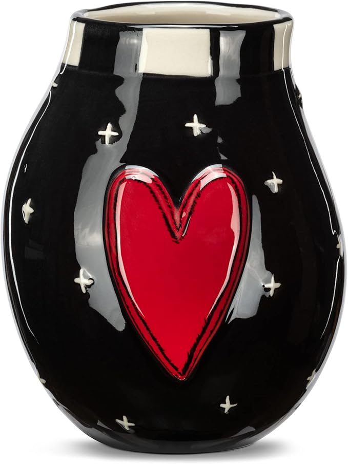 Ceramic Red Black Heart Mini Vase