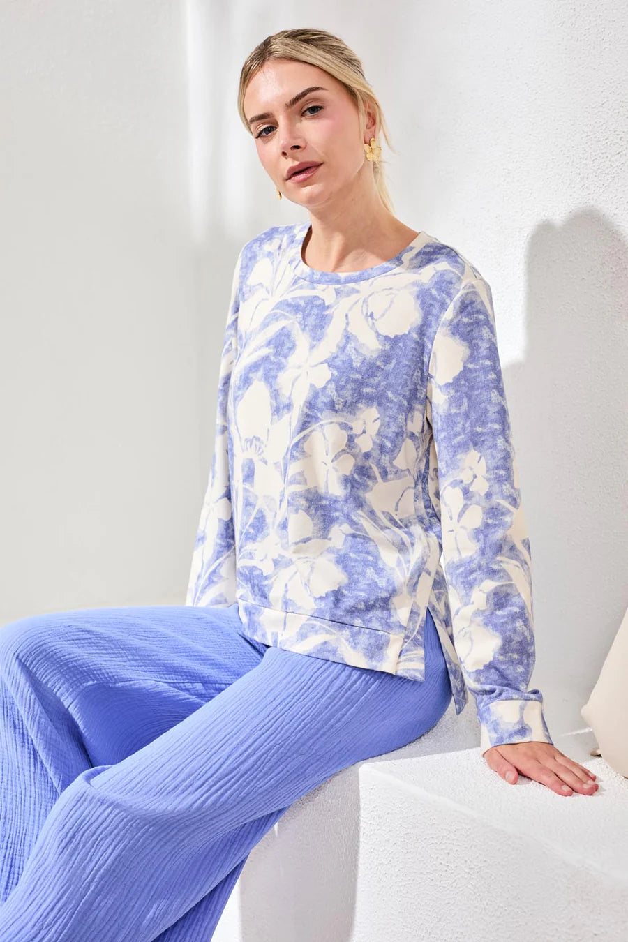 Tribal Crew Neck Top W/ Side Slits
