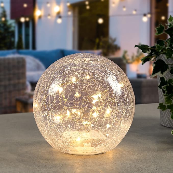 LED Sphere Cracked Glass Light 8"