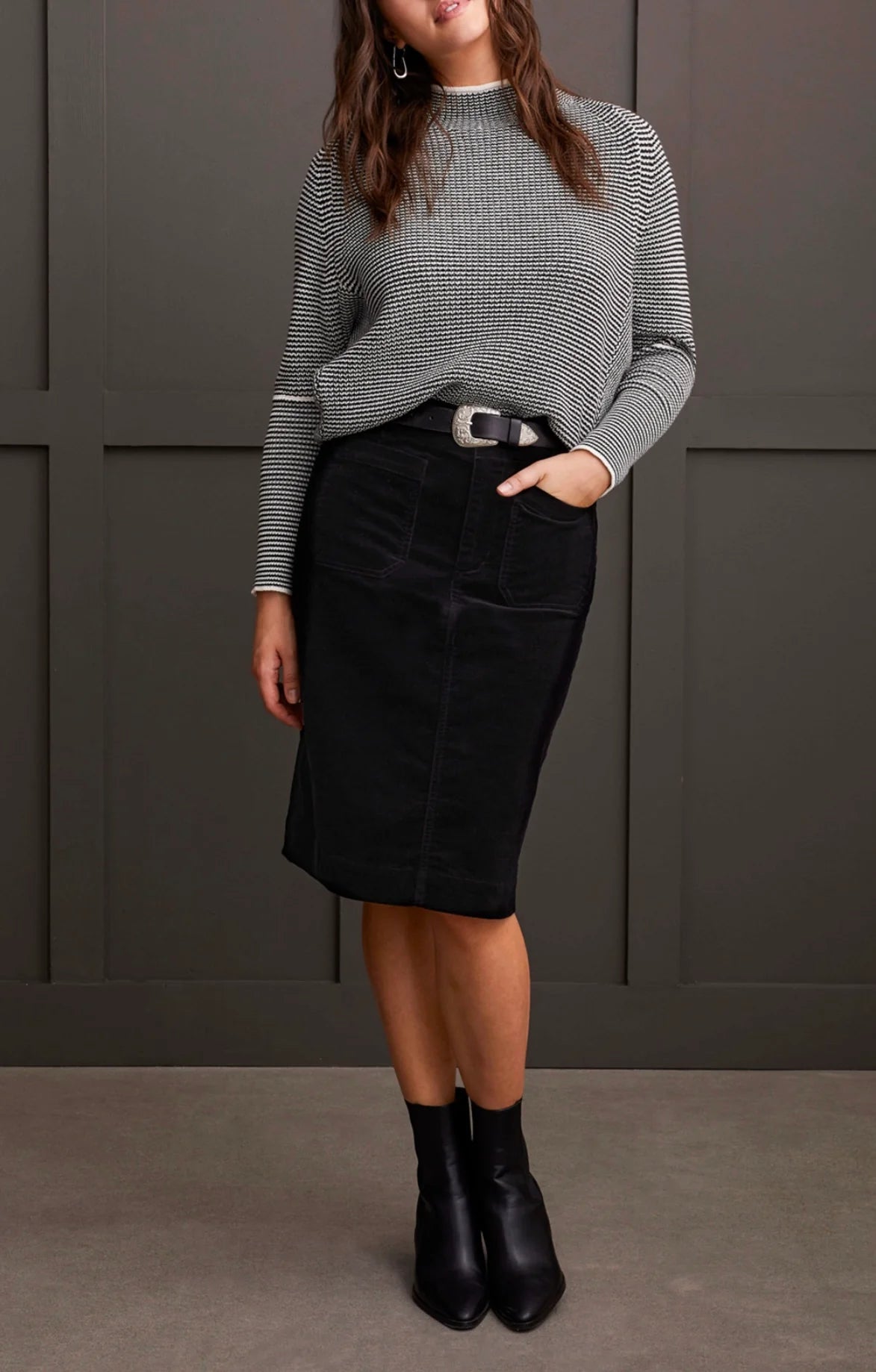 Tribal Corduroy Fly Front Skirt