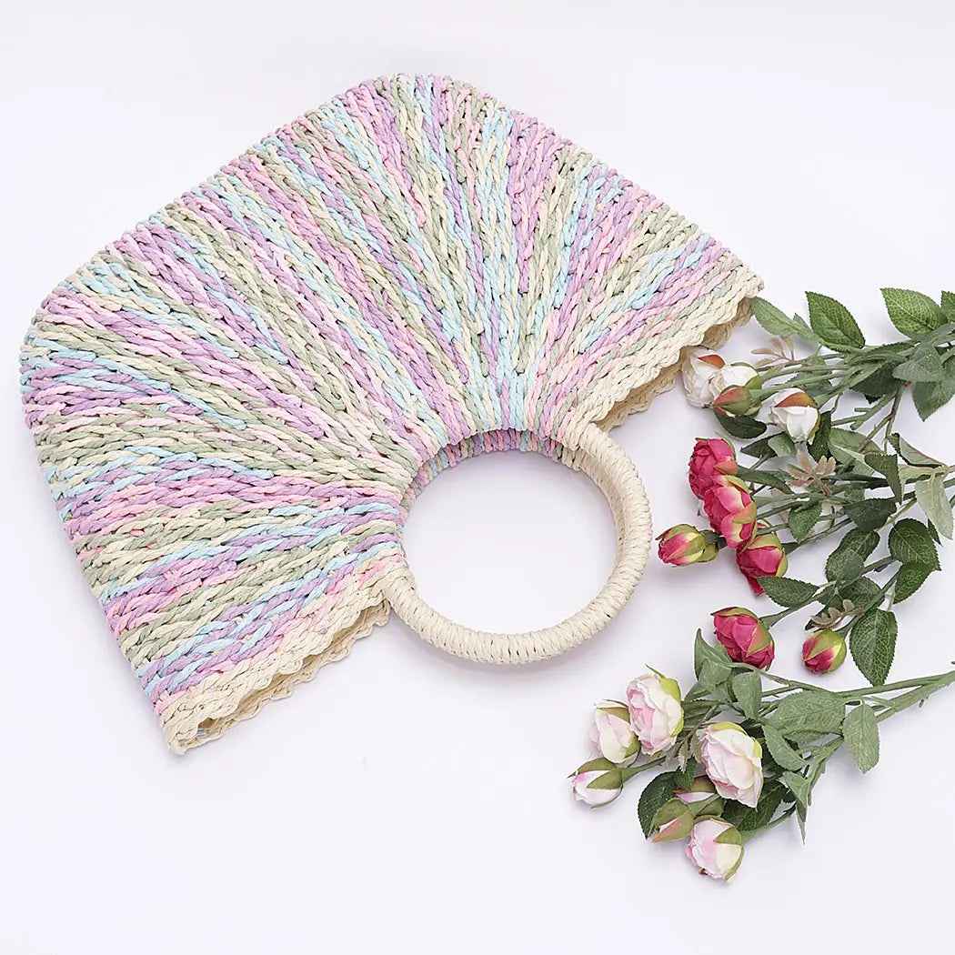 Faux Straw Multi Colour Round Handle Tote