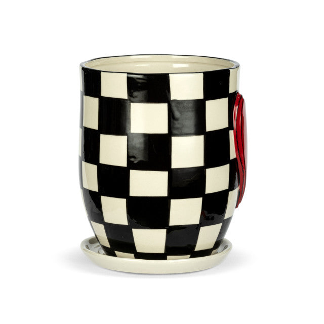 Ceramic Checkered Planter & Saucer