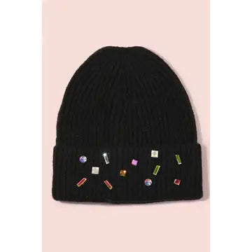 Rhinestone Ribbed Beanie