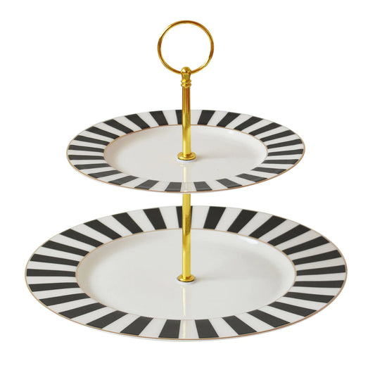 Two Tier Cake Plate Black and White