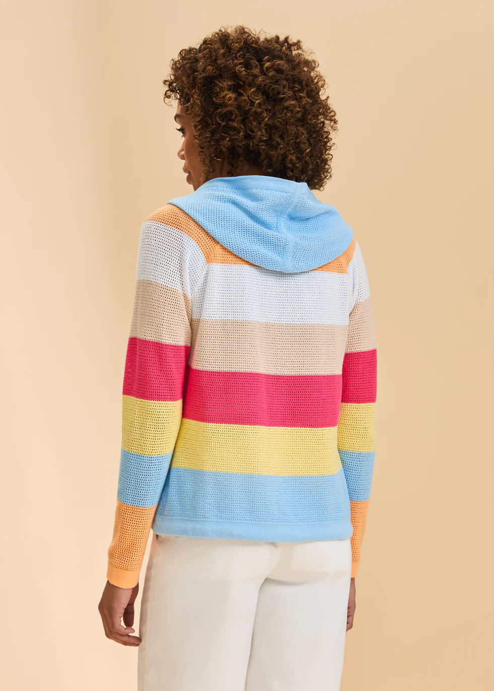 FDJ Striped Pointelle Hooded Cardigan