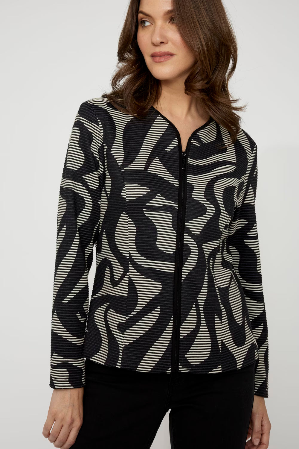 Compli K Pleated Knit Zip Up Jacket