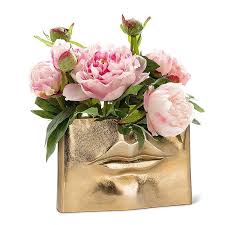 Metal Lip Gold Vase 3x8"