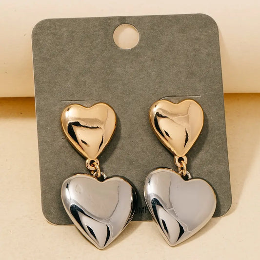 Two Tone Dangle Heart Earring
