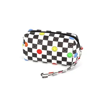 Checkered Smiley Face Cosmetic Bag