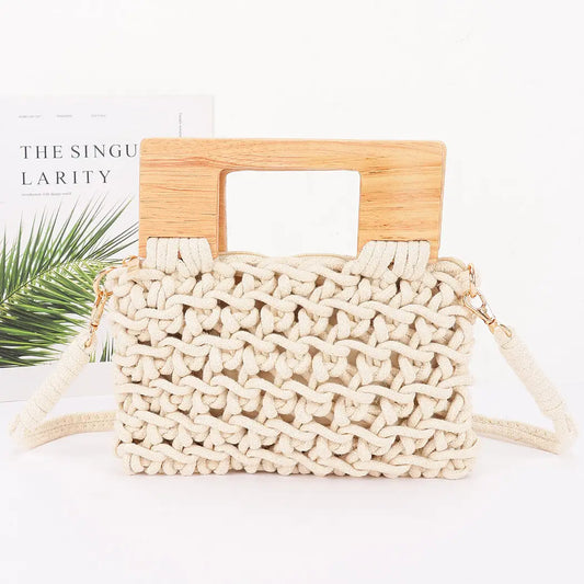 Woven Bag W/ Wooden Handle