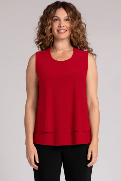 Sympli Slvless Dbl Layer Shell W/Jewel Neck