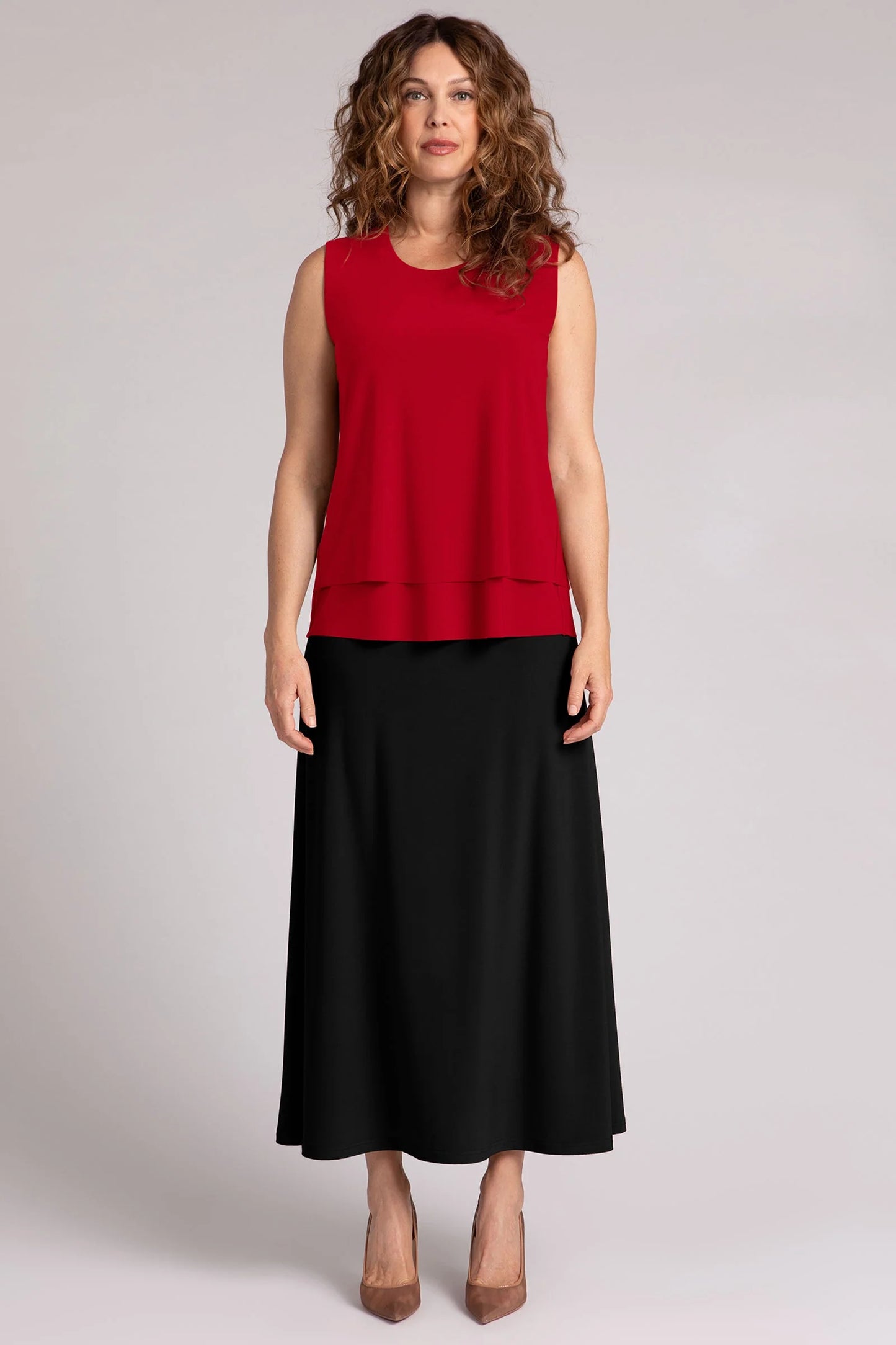 Sympli Slvless Dbl Layer Shell W/Jewel Neck