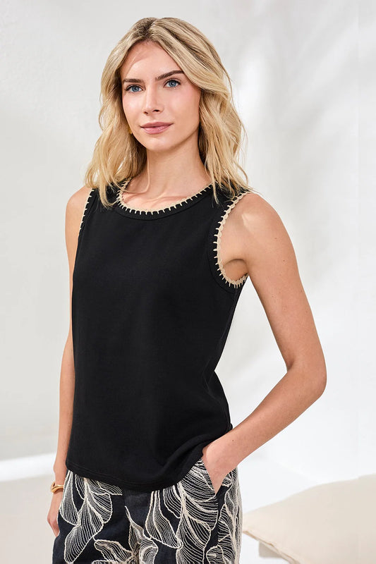 Tribal Crochet Trim Ribbed Sleeveless Top