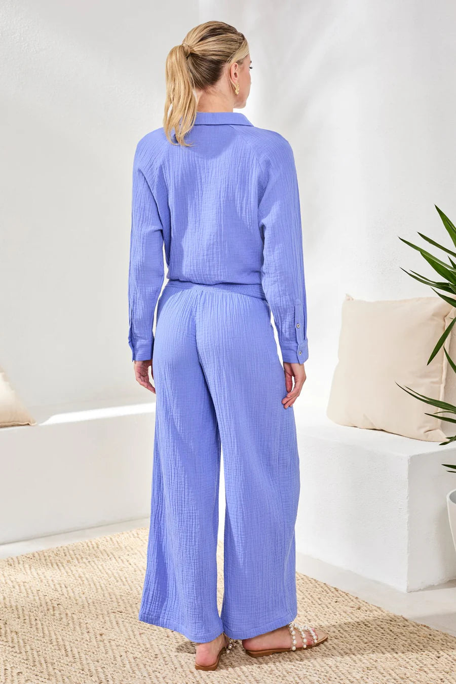 Tribal Crinkle Gauze Elastic Waist Flowy Pants