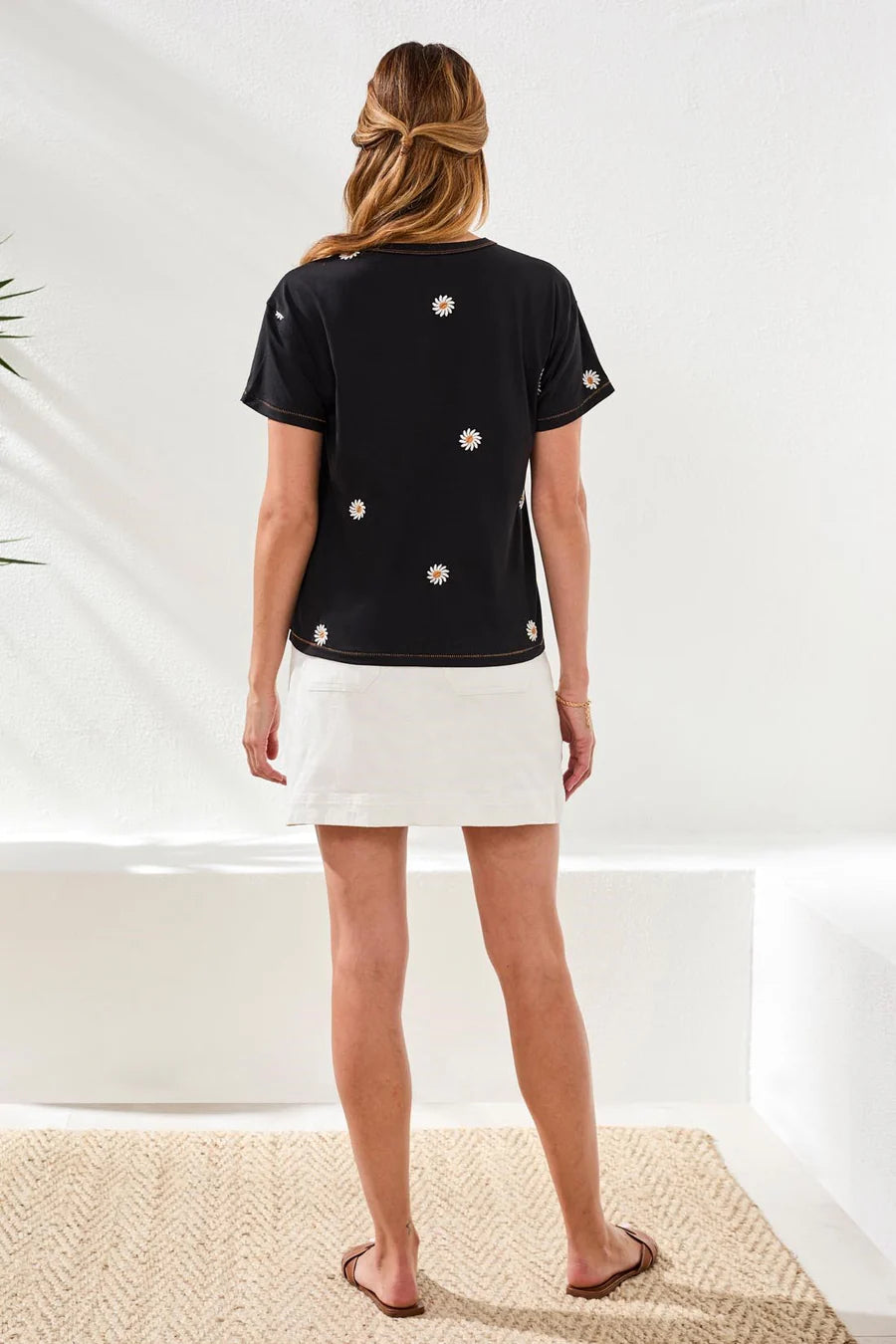 Tribal Short Sleeve Crew Neck Top W/ Embroidery