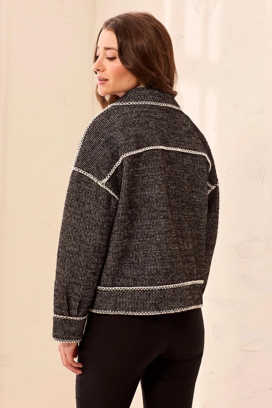 Tribal Eyelash Jacquard Knit Drop Shoulder V-Neck Button-Front Jacket