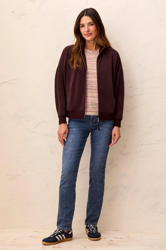 Tribal Knit Bomber Jacket With Zip Front & Faux Leather Trim Detail