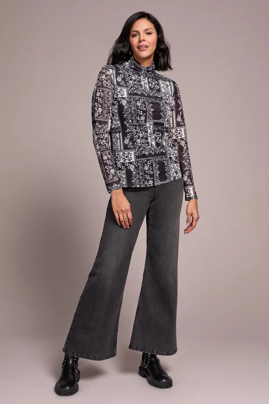 Tribal Turtleneck Lined Mesh Top