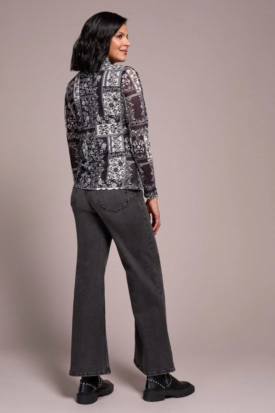 Tribal Turtleneck Lined Mesh Top
