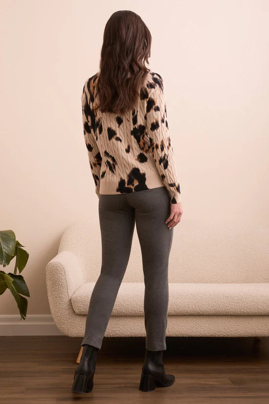 Tribal Printed Cable Cotton Crew Neck Sweater