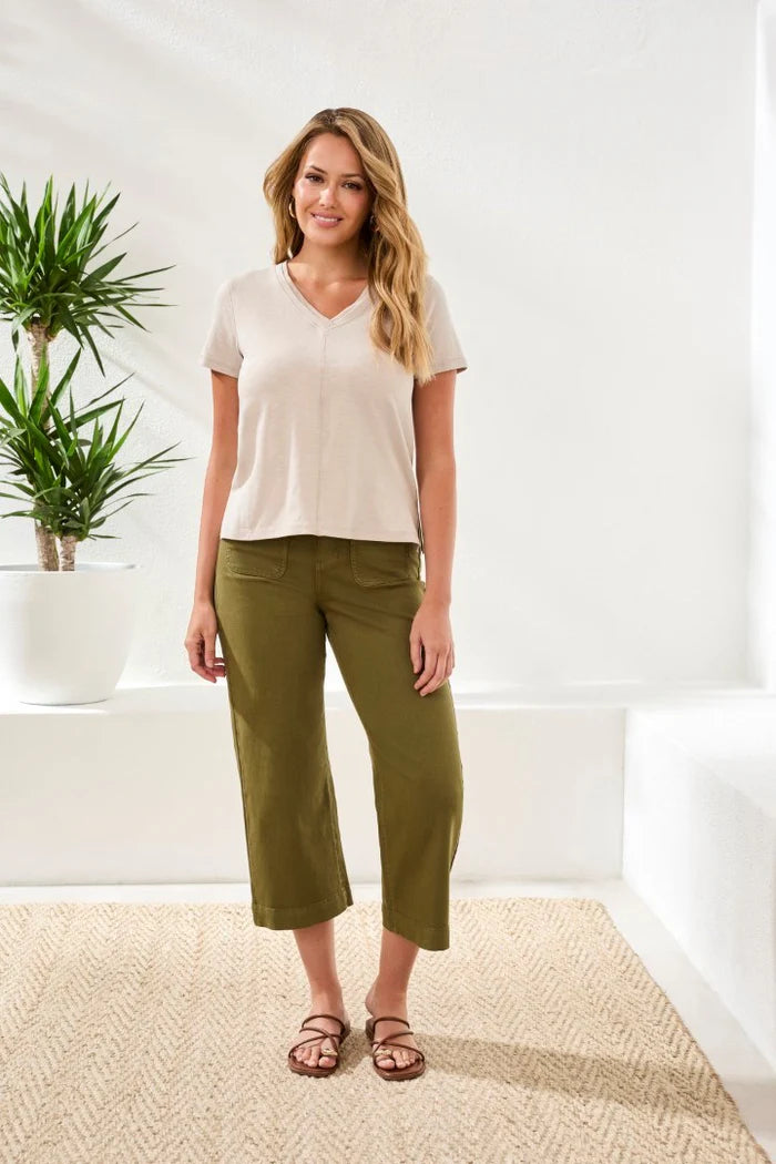 Tribal Knit V-Neck Top With Double Trim Detail