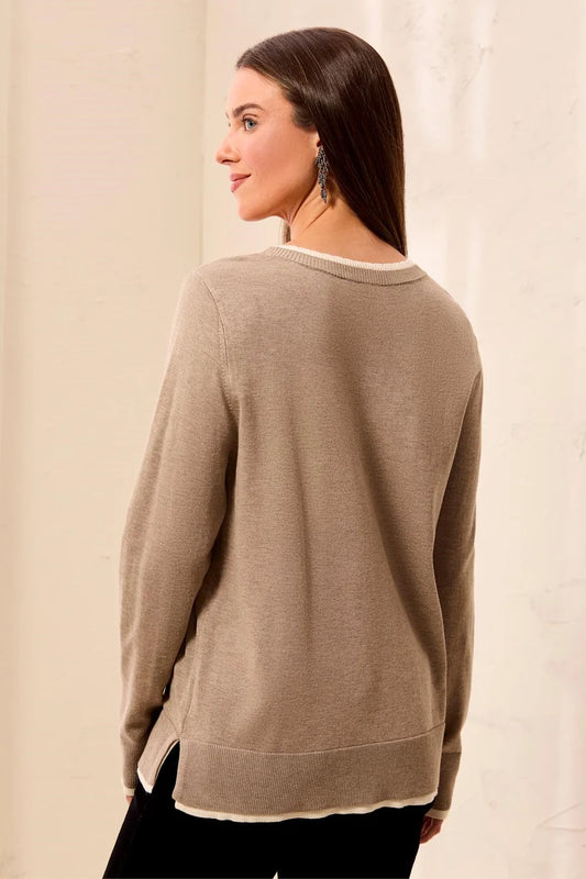 Tribal Soft Viscose Long Sleeve Contrast Trim V-Neck Sweater