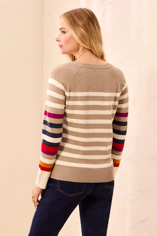 Tribal Soft Viscose Long Sleeve Crew Neck Stripe Sweater