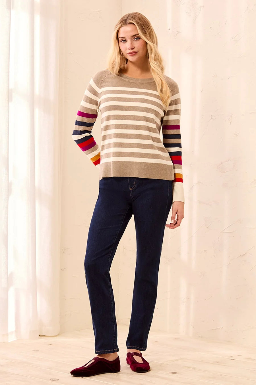 Tribal Soft Viscose Long Sleeve Crew Neck Stripe Sweater