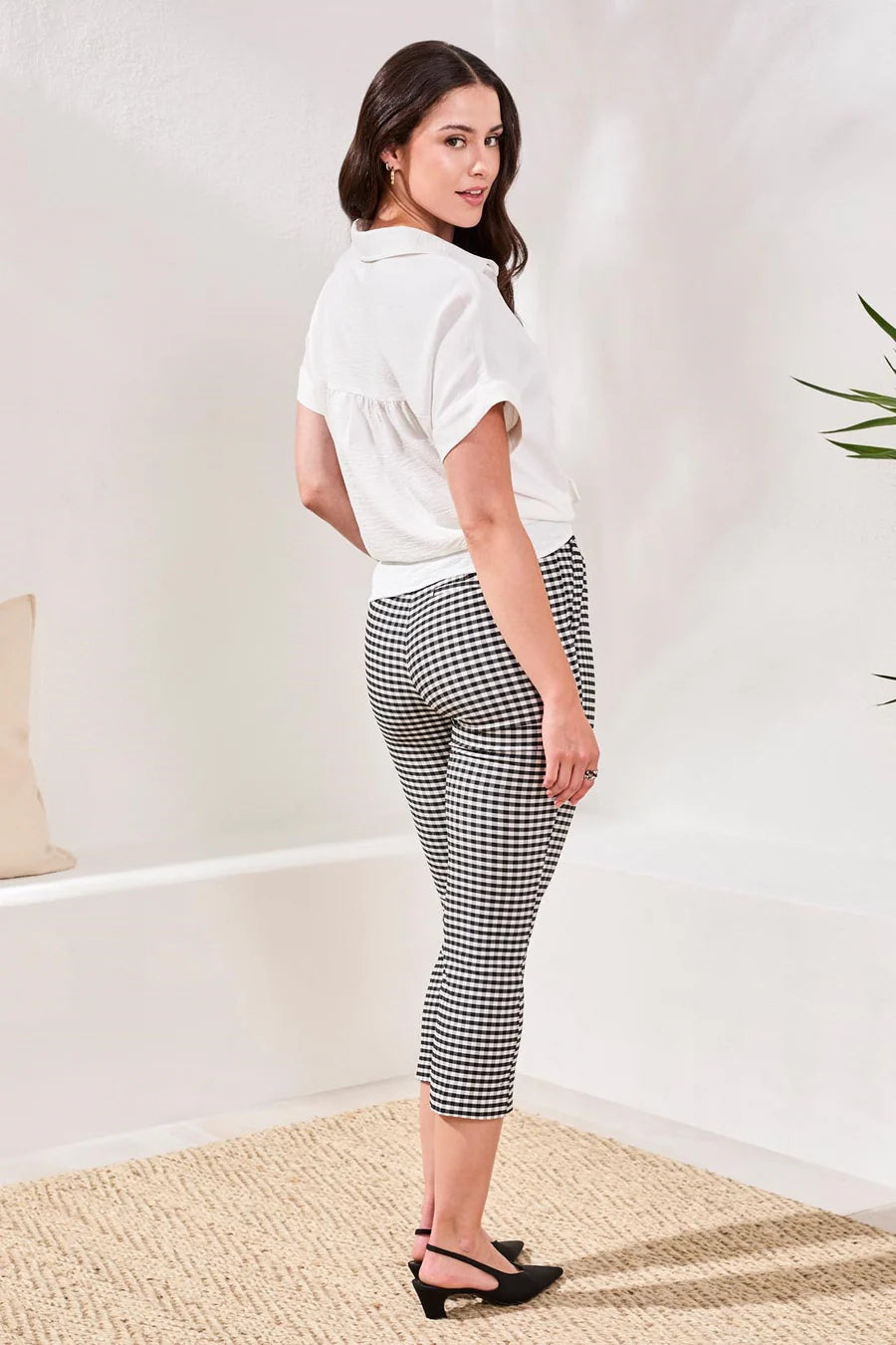 Tribal Gingham Bengaline Side Slit Capri Pants