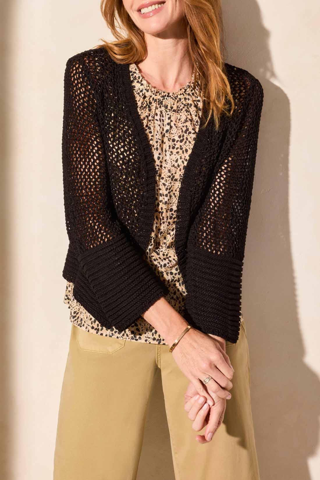 Tribal Bell Sleeve Open Stitch Cardigan