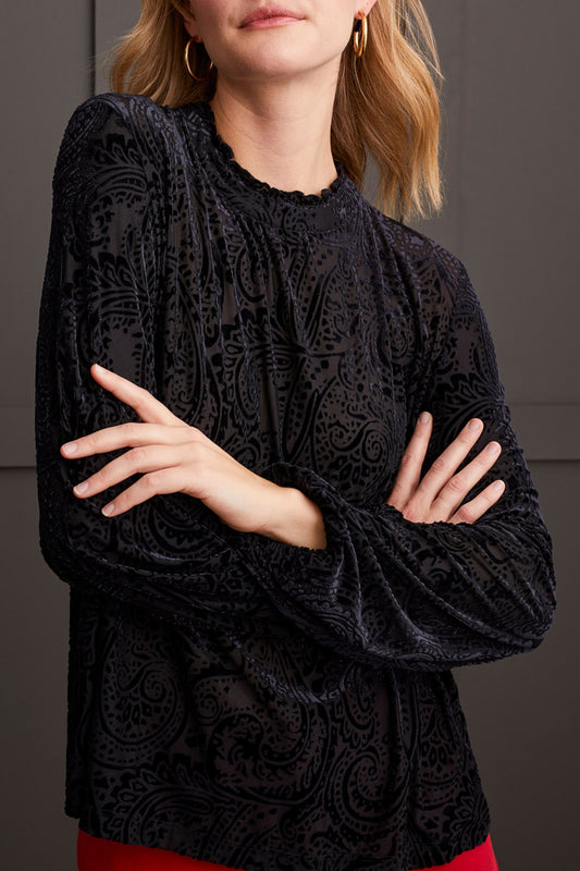 Tribal Ruffle Detail Long Sleeve Top