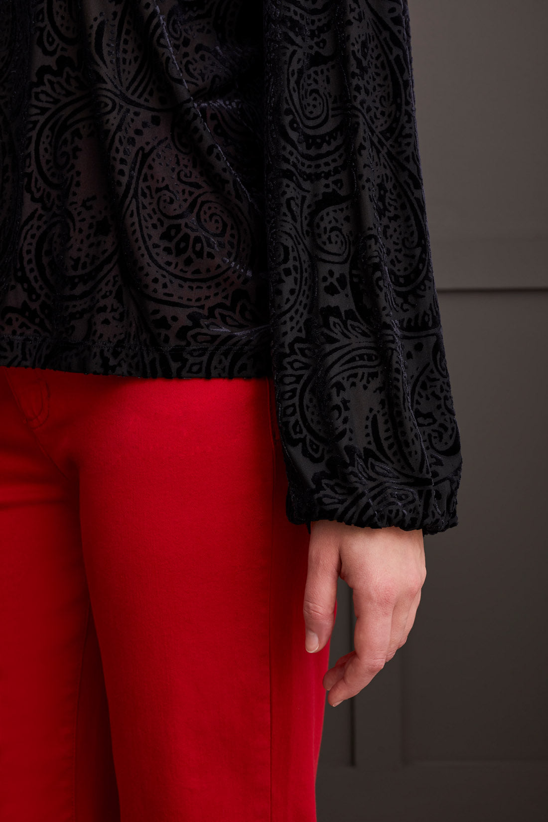 Tribal Ruffle Detail Long Sleeve Top
