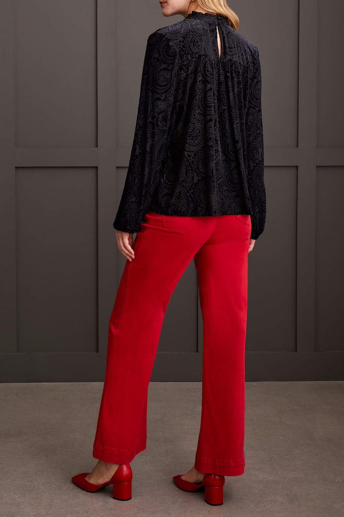 Tribal Ruffle Detail Long Sleeve Top