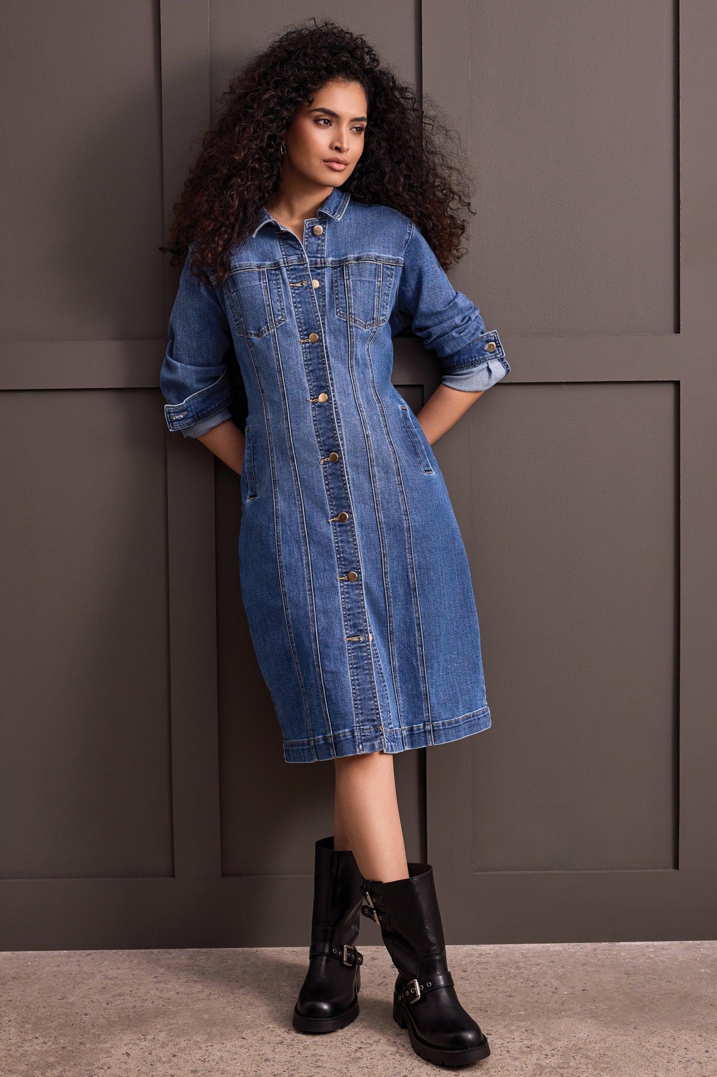 Tribal Long Fitted Denim Shacket