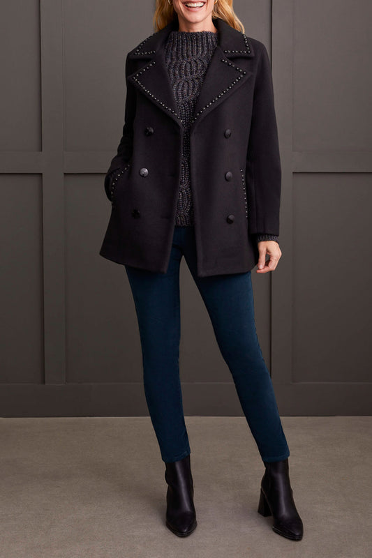 Tribal Embellished Double Breast Peacoat