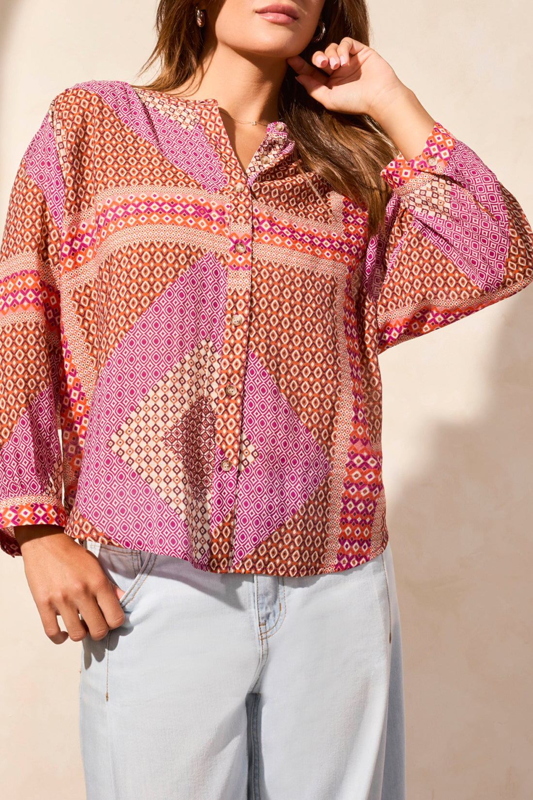 Tribal Dolman Sleeve Wide Blouse