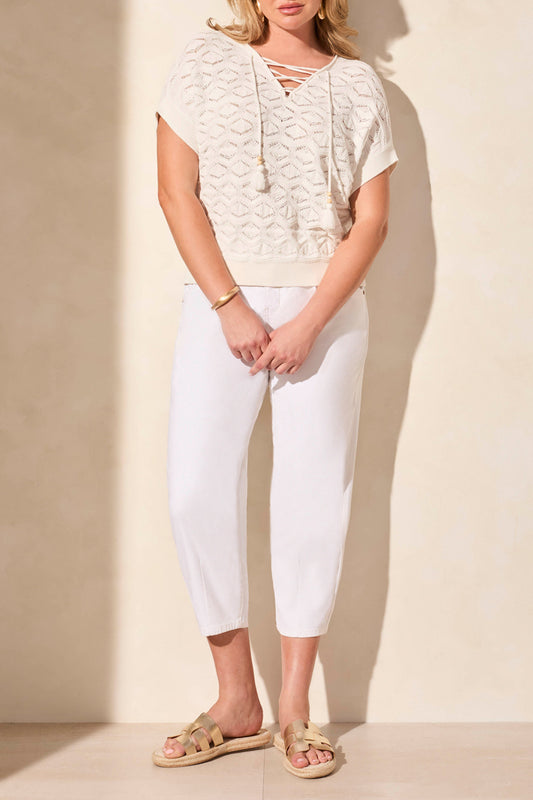 Tribal Sleeveless Lace Up Sweater W/ Beads