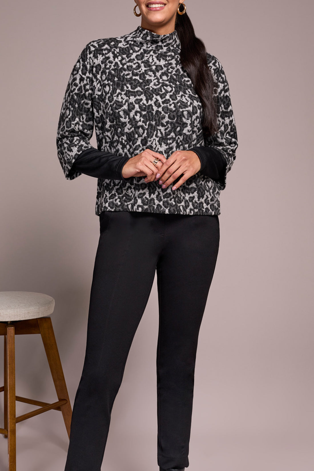 Tribal L/S Mock Neck Top