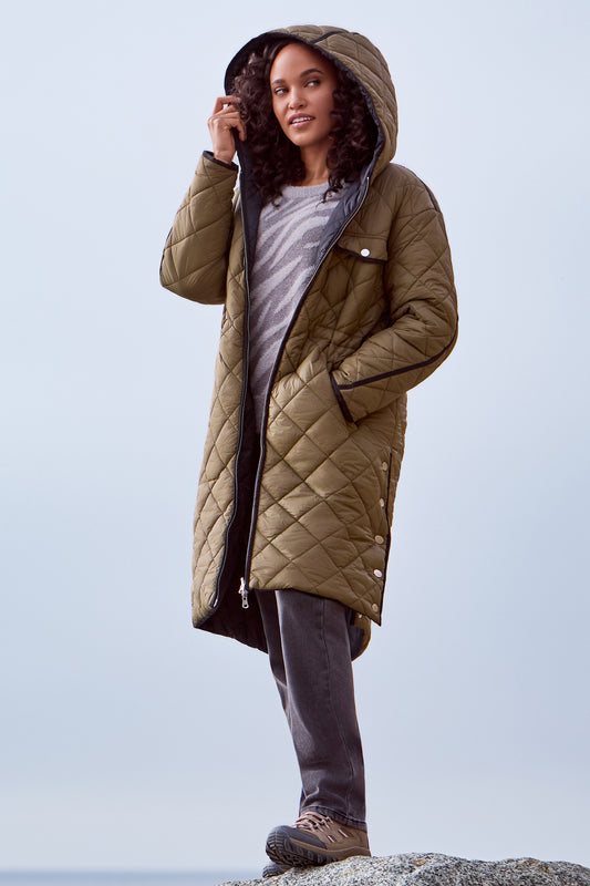Tribal Zip Front Reversible Puffer Sleeve Jacket