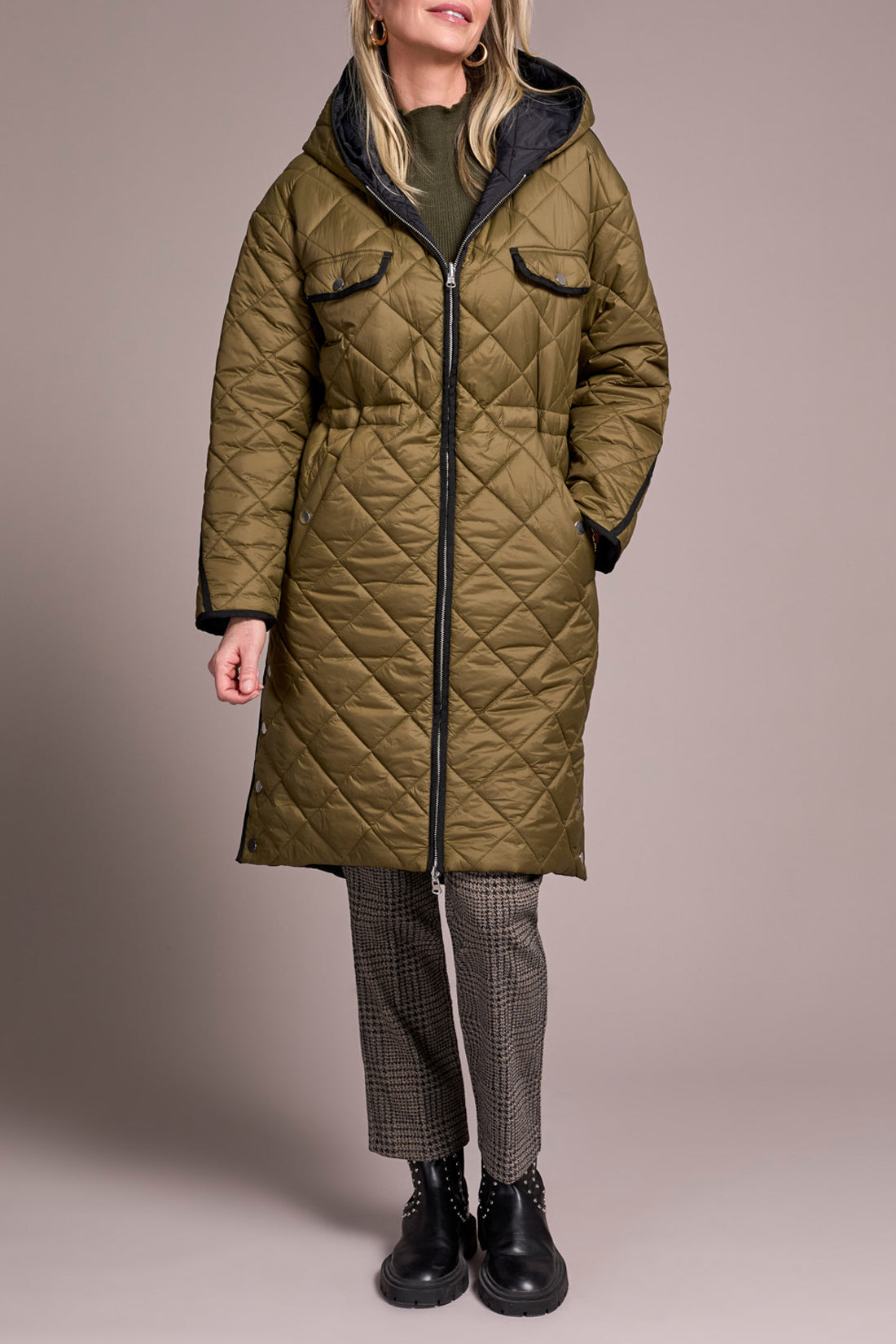 Tribal Zip Front Reversible Puffer Sleeve Jacket