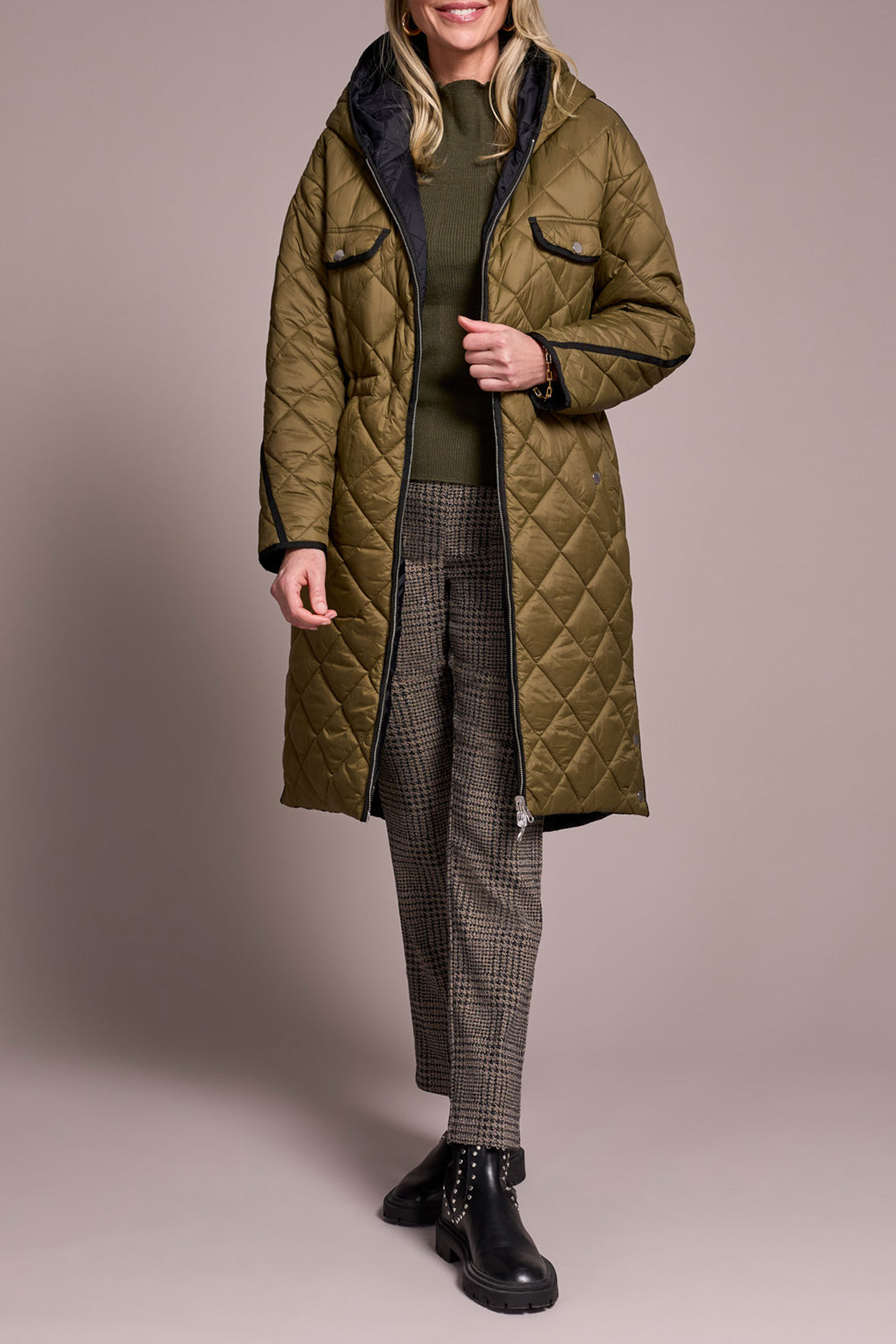 Tribal Zip Front Reversible Puffer Sleeve Jacket
